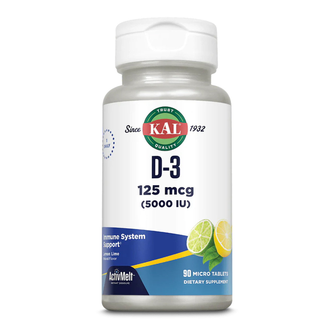 D-3 5000 IU 125mcg - 90 tabs Lemon Lime, фото 1
