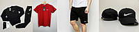 Мужской спортивный костюм Nike свитшот брюки черный футболка красная шорты кепка 2 пары носки Sam Чоловічий