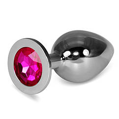 Анальна пробка з фуксією каменем Lovetoy Rosebud Classic Metal Plug Large BS, код: 7724158