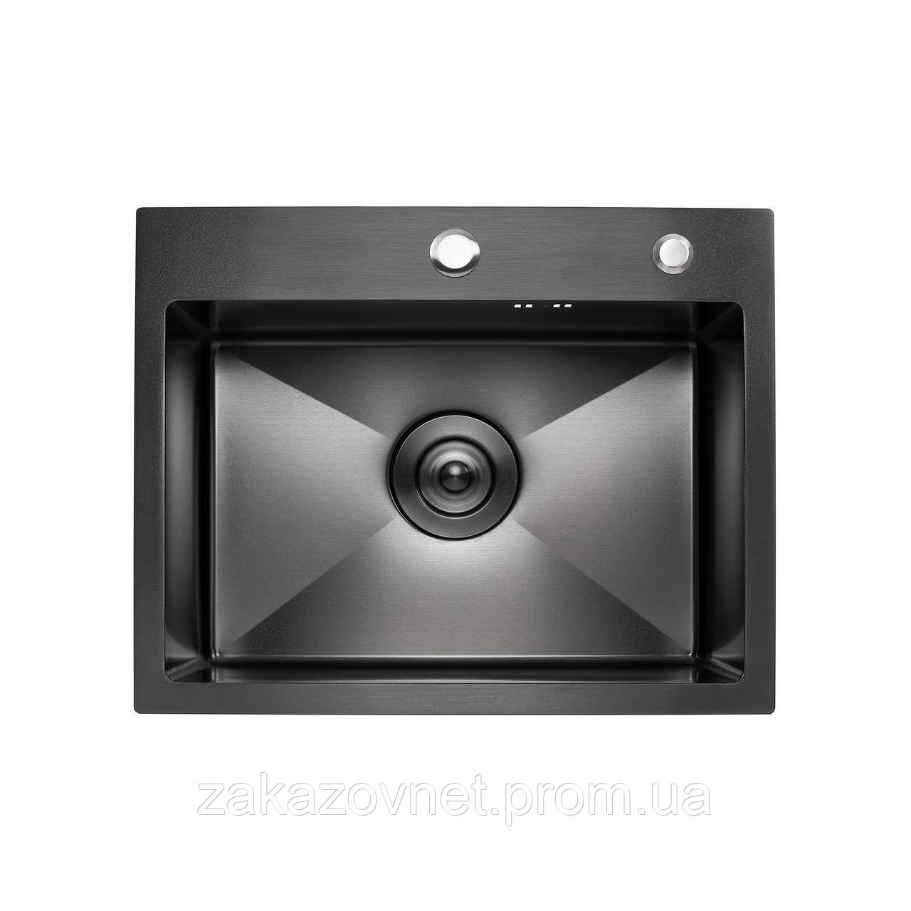 Мийка для кухні Platinum Handmade PVD чорна 500х450х220 (товщина 3,0 1,5 мм, кошик і дозат ZK, код: 8413300