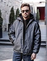Мужская серая куртка ветровка из водонепроницаемой плащевки, стильная удобная курточка серого цвета M