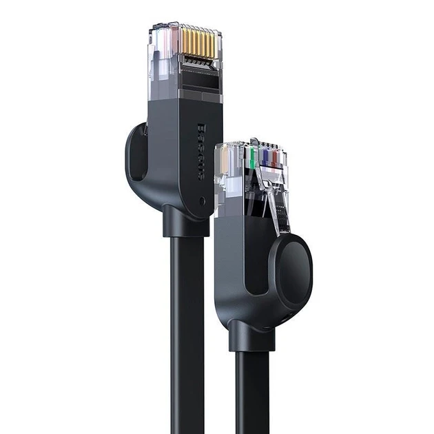 Патч-корд Baseus мережевий кабель 10 Гбіт/с Ethernet RJ45 Cat 6 плоский 1.5 м Black (WKJS000001), фото 1