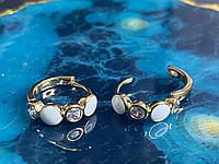 Женские серьги-кольца (конго) позолоченные с белой эмалью Xuping позолота 18К