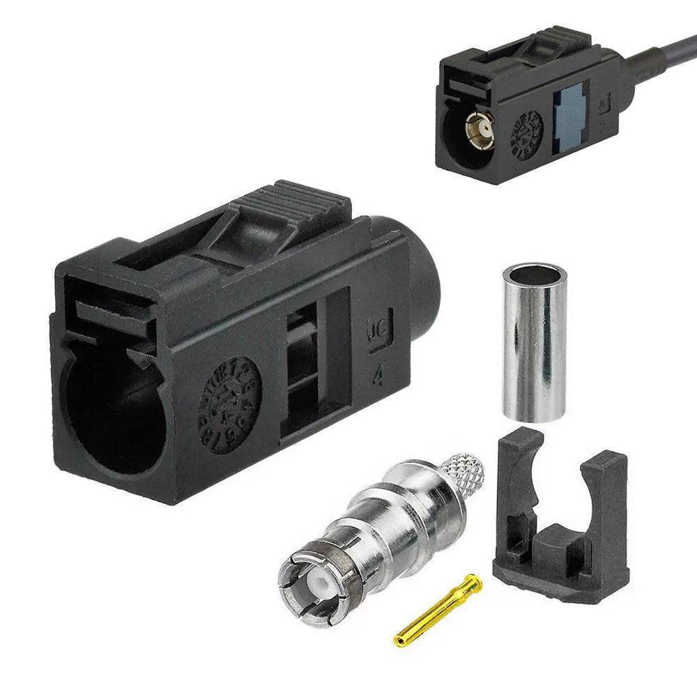 Роз'єм антенний FAKRA-A Female (мама) прямий обтискний під кабель RG-174 RG-316 LMR-100 чорний конектор, фото 1