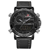 Мужские спортивные кварцевые часы Naviforce Next Black 9134 Черные Sam Чоловічий спортивний кварцовий годинник