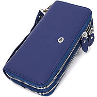 Вместительный женский кошелек-клатч с двумя отделениями на молниях ST Leather 19431 Синий BS, код: 8323935