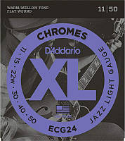 Струны для электрогитары D'Addario ECG24 Chromes Flat Wound Jazz Light Electric Strings 11 50 BS, код: 6555894