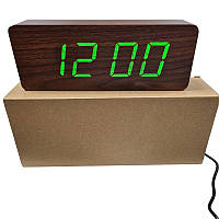 Часы VST-865-4 с зеленой подсветкой в виде деревянного бруска