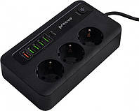 Сетевой фильтр Proove Power Socket PD-03 (3 розетки + 5 USB + 1 Type-C 20W) 2М (black) HR, код: 8327995