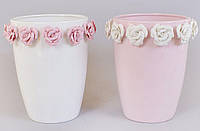 Набор фарфоровых ваз из 2 штук 21 см Золотой сад Wide pink glass with roses Bona DP41643 HR, код: 7431077