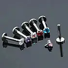 Лабрет набір 3 шт., пірсинг для хряща вуха 3 мм, форма та колір циркону на вибір, фото 6