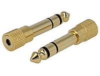 Перехідник аудіо Lucom Jack 3.5mm 3pin-6.3mm F M адаптер Stereo Gold Metal золотистий (25.02. BS, код: 7454209