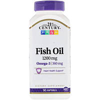 Омега 3 21st Century Fish Oil Omega 3 1200mg 360mg Maximum Strength 90 Softgels HR, код: 7557209