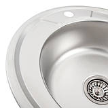 Кругла кухонна мийка Platinum 490 Decor 0,8 мм, фото 5