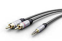 Кабель аудіо-адаптер Goobay Jack 3.5mm 3pin-RCAx2 M M 1.5m Stereo GoobayPlus Metal 2xShield BS, код: 7454365