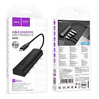 Концентратор USB HUB Hoco HB41 Type-C to 4*USB3.0, кабель 0,2м, black