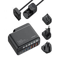 Мережевий зарядний пристрій LDNIO A6140C LED 3 x USB 3 x Type-C GaN PD3.0 140W QC4.0 Чорний HR, код: 8404007