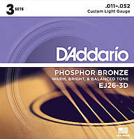 Струны для акустической гитары D'Addario EJ26-3D Phosphor Bronze Custom Light Acoustic Guitar HR, код: 6556834