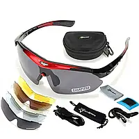 Защитные тактические спортивные очки с поляризацией RockBros красные с черным 5 комплектов ли HR, код: 8447016