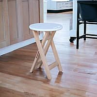 Розкладний Табурет кухонний для Кухні або Кафе Натуральне дерево Вільха Стільчик з Білим Сидінням 50см