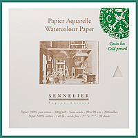 Склейка для акварели Sennelier плотность бумаги 300 гм2 холодное прессование 20 листов 20x20 см
