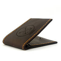 Чоловічий гаманець шкіряний на кнопці Wallet Slim (as120202) Коричневий GL, код: 190977
