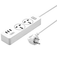 Сетевой фильтр удлинитель XO-WL04 2 Розетки 10A 3 USB 2.4A 1.8 m White GL, код: 8102072