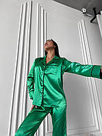 Женская пижама одежда для дома рубашка с длинным рукавом и брюки из турецкого шелка M, Зеленый