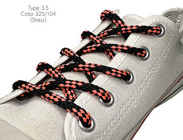 Шнурки для взуття 110см Чорний+рожевий круглі Шахмата 5мм поліестер