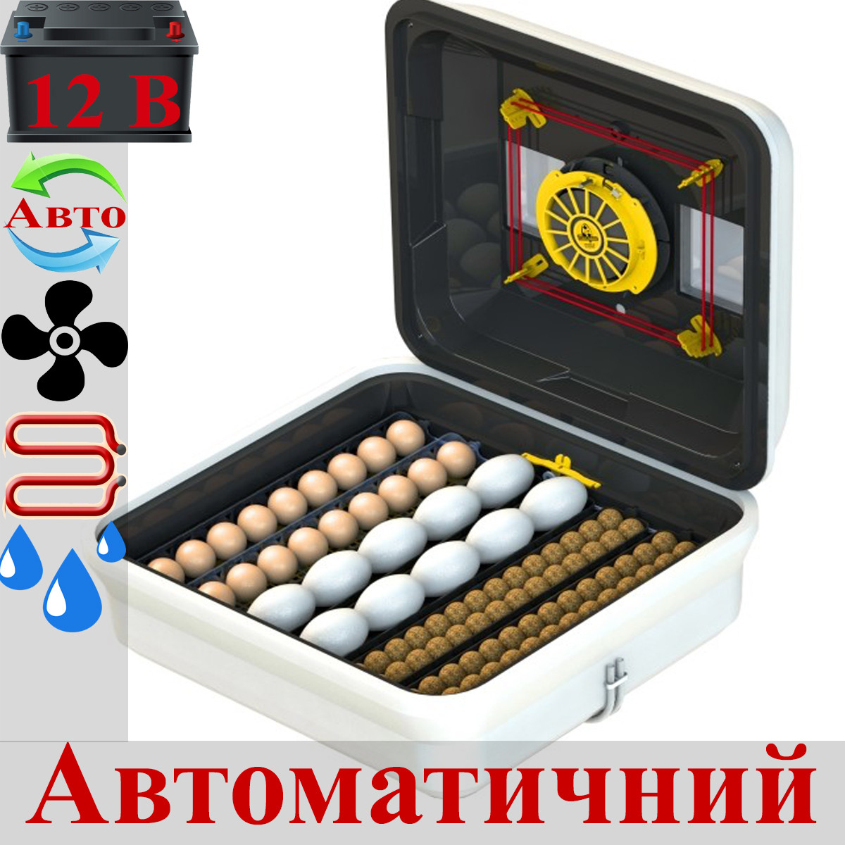 Інкубатор для яєць автоматичний Теплуша EURO 88 ТА вологомір + резервне живлення 12 В