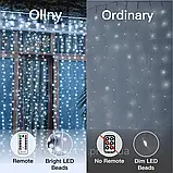 Ollny Lights Світильники для штор Christmas Cool White 300 LED 3*3м, Пульт дистанційного керування з живленням від USB 8 режимів, фото 6