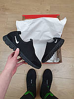 Модні жіночі мокасини чорні з білим Nike Free Run 3.0 Black. Легкі кросівки літні Найк Фрі Ран 3.0
