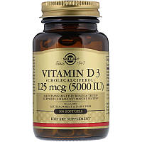 Витамин Д3 (холекальциферол) Solgar 125 мкг (5000 МЕ) 100 гелевых капсул IB, код: 7701074