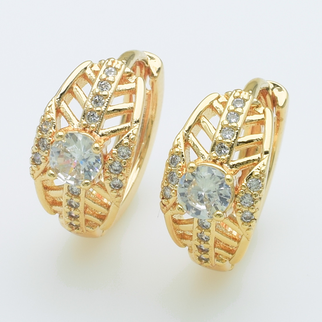 XUPING M&L Сережки Позолота 18к з білим та цирконами Висота 1.5см, Ширина 0.8см, фото 1