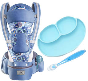 Хіпсит ерго-рюкзак кенгуру-переноска Baby Carrier 6 в 1 Синій тарілка-килимок і ложка (n-1931) IB, код: 7465815