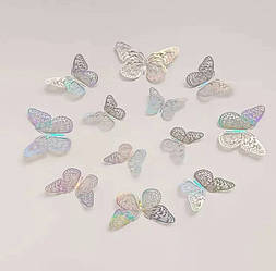 Декор метелика з тонкого пластику срібло голограма