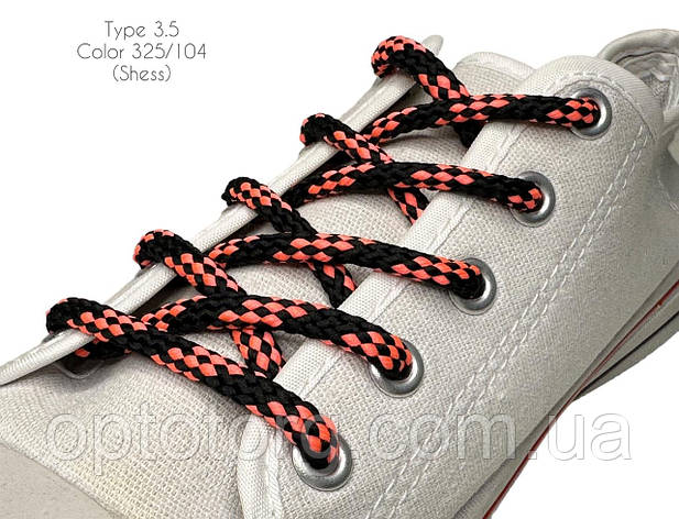 Шнурки для взуття 120см Чорний+рожевий круглі Шахмата 5мм поліестер, фото 2