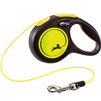 Flexi (Флекси) New Neon XS - Поводок-рулетка светоотражающая для собак, трос (3 м, 8 кг) желтый