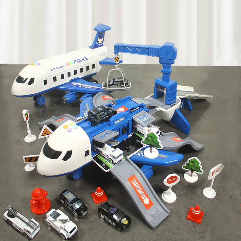 Іграшковий літак поліції зі звуковими та світловими ефектами, машинками та аксесуарами. Інтерактивна модель поліцейської