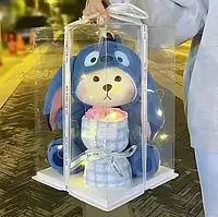 М'яка плюшева іграшка для дітей ведмедик у комбінезоні стилю синього кольору 45 см