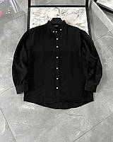 Мужская рубашка черного цвета с длинным рукавом на пуговицах черная Shopy Чоловіча сорочка чорного кольору з
