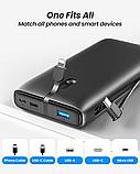 SOARAISE 26800 мАг Power Bank Швидка зарядка 22,5 Вт з вбудованими 2 кабелями та 3 виходами, фото 3