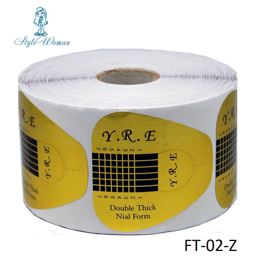 Форми для нарощування нігтів YRE широкі, паперові, золото 500 шт.