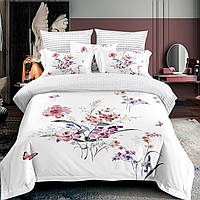 Комплект постільної білизни Євро KOLOCO бавовна (38609) Рожеві+Фіолетові квіти
