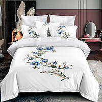 Комплект постільної білизни Євро KOLOCO бавовна (38616) Сині квіти