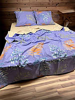 Комплект постельное белье 200х220 см евро Бязь Листья на синем