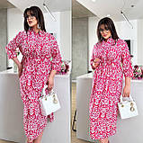 Малинове плаття на кулісці із софту з абстрактним принтом рукав 3/4 батал, фото 3