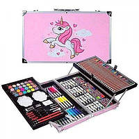 Набор для рисования в алюминиевом чемоданчике 145 предметов Единорог Розовый ld