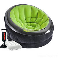 Надувное кресло Intex 66581-2, 112 х 109 х 69 см, с ручным насосом и подушкой, Зеленое (hub_y TS, код: 2463614