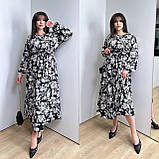 Максіплаття з довгим рукавом на гумці із софту квітковий принт батал, фото 9
